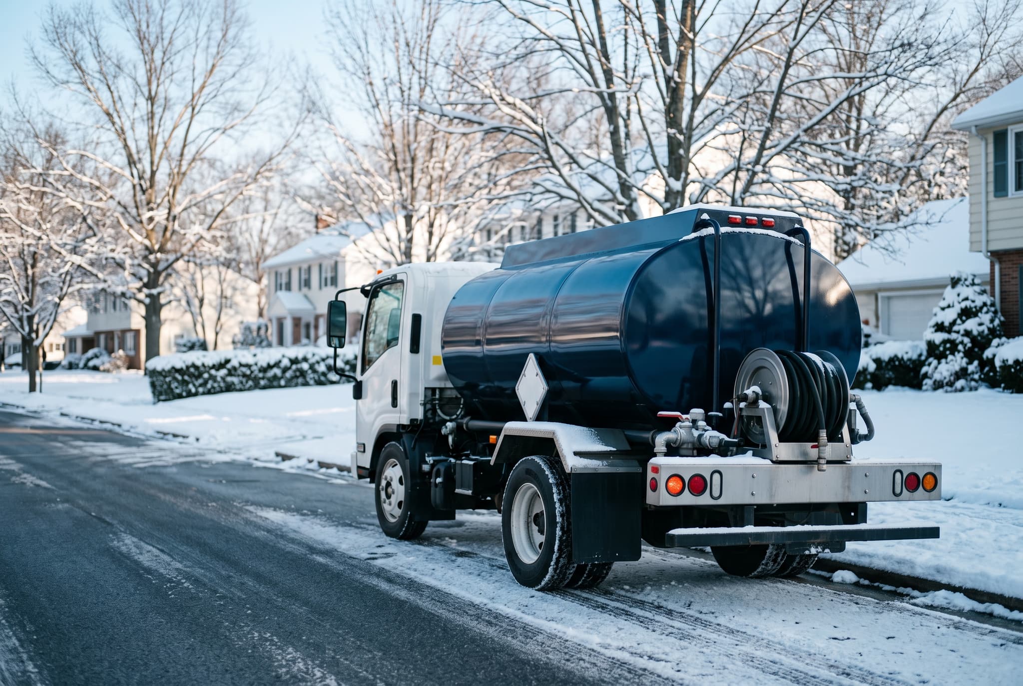 Heating oil delivery truck on a residential street